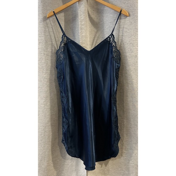 VTG Inner Most Lingerie Slip Dress Nightgown Lace Trim Blue Mini Size Small - Picture 1 of 5